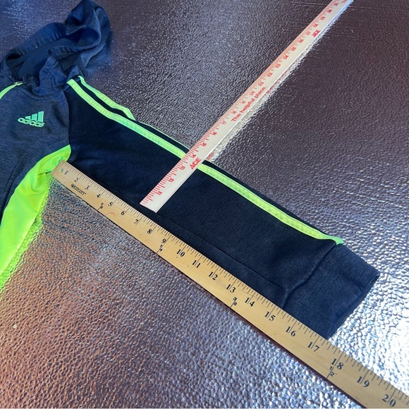 Adidas Full Zip Youth Hoodie Size M (10/12) Black/Lime Stripes - Picture 4 of 7